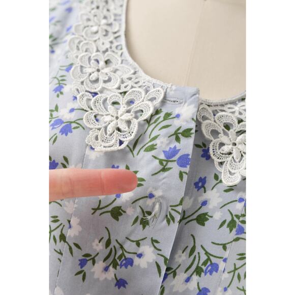 Vintage 90s Light Blue Floral Maxi Dress Lace Collared Long Cottagecore Dress M - Picture 9 of 9